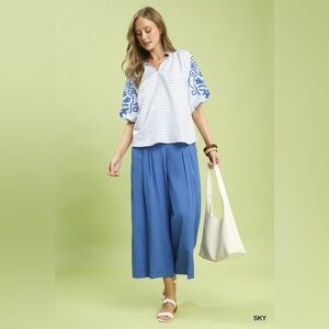 Umgee Gingham Embroidered Balloon Sleeve Top🆕